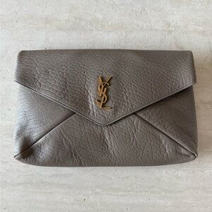 Yves Saint Laurent Taupe Leather Clutch